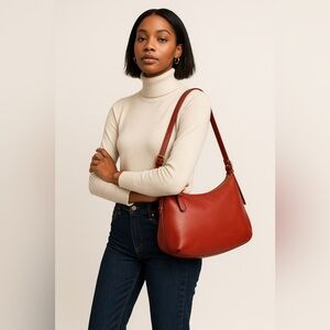 Coach Red Full-Grain Leather Y2K Shoulder Bag • Suede Lined • Chelsea Classic